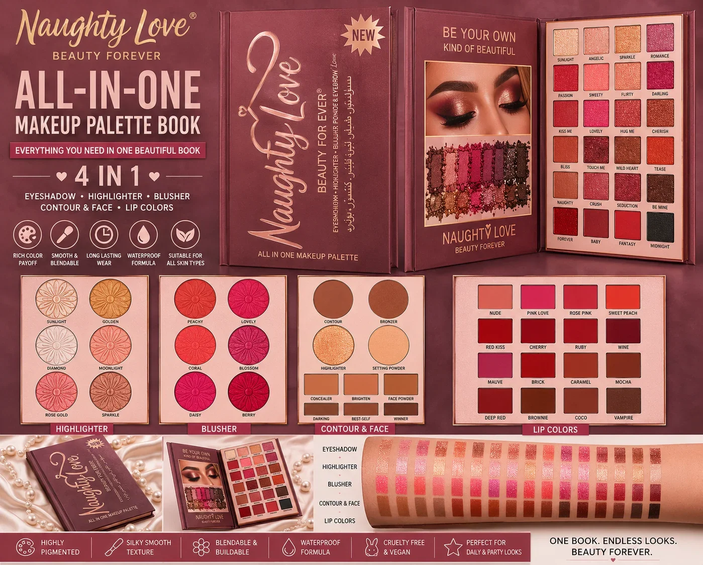 NORA FLOWERS Naughty Love 4-in-1 Makeup Palette Book