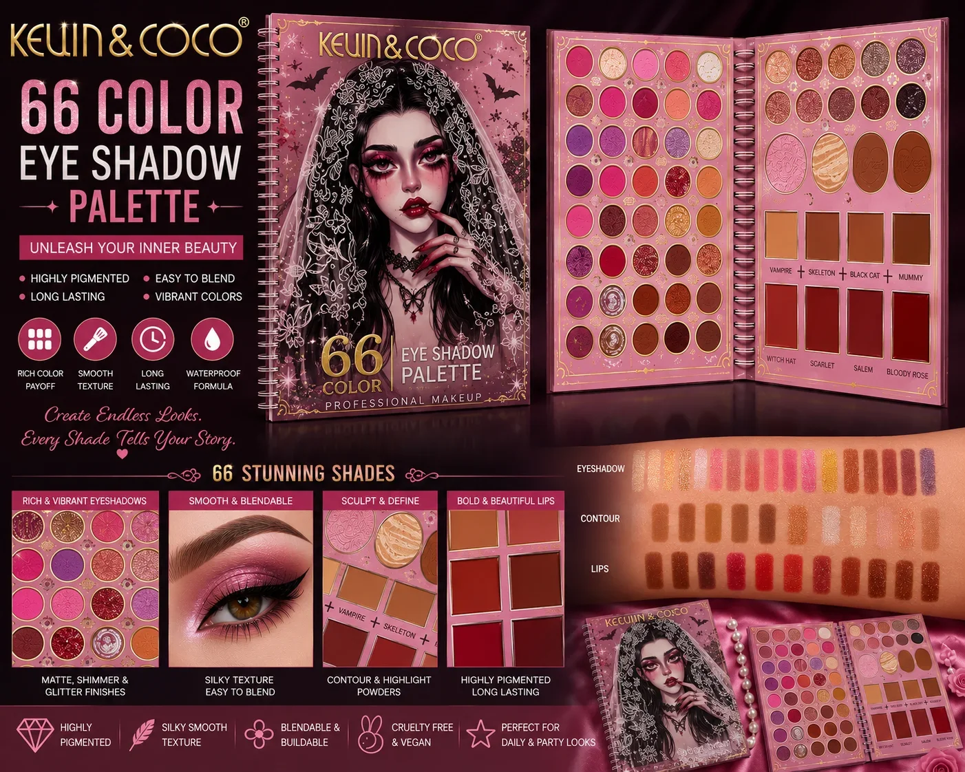 KEVIN&COCO 66 Color Professional Eye Shadow Palette