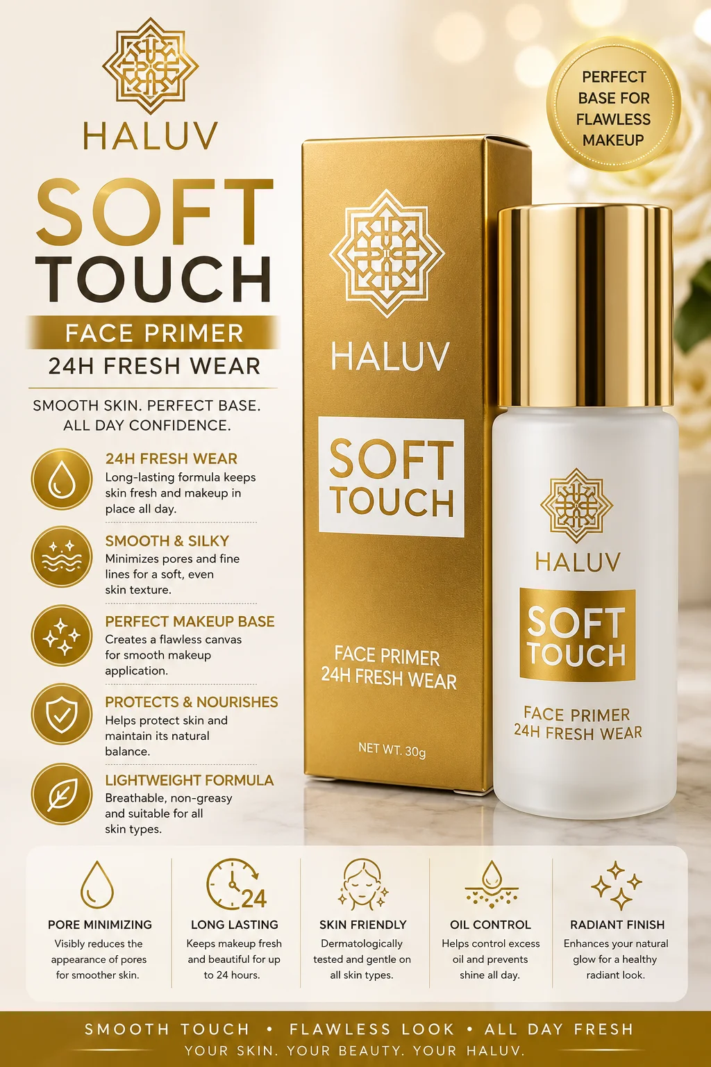 HALUV Soft Touch Face Primer – 24H Fresh Wear