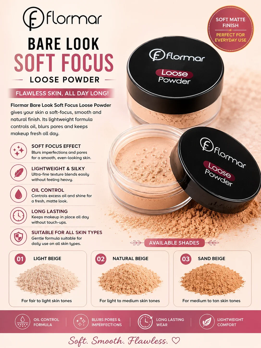 Flormar Bare Look Soft Focus Loose Powder – Soft Matte Perfection