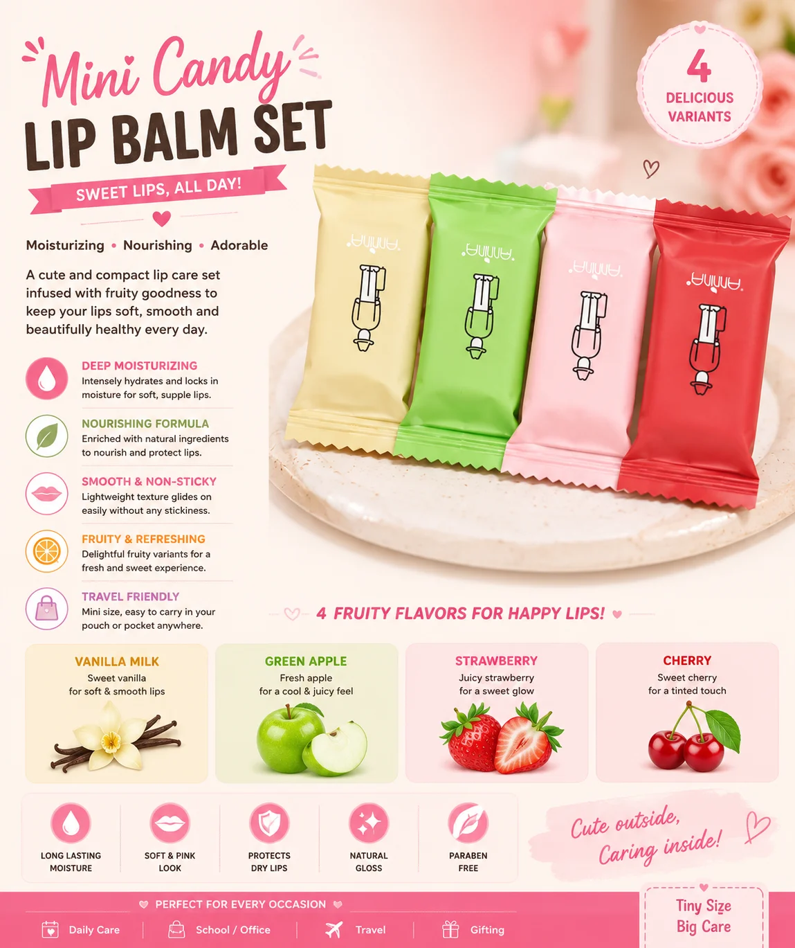 Mini Candy Lip Balm Set – Cute Moisturizing Fruity Lip Care Collection
