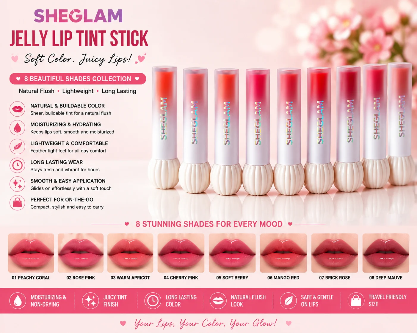 SHEGLAM Jelly Lip Tint Stick – Hydrating Long Lasting Lip Tint Collection