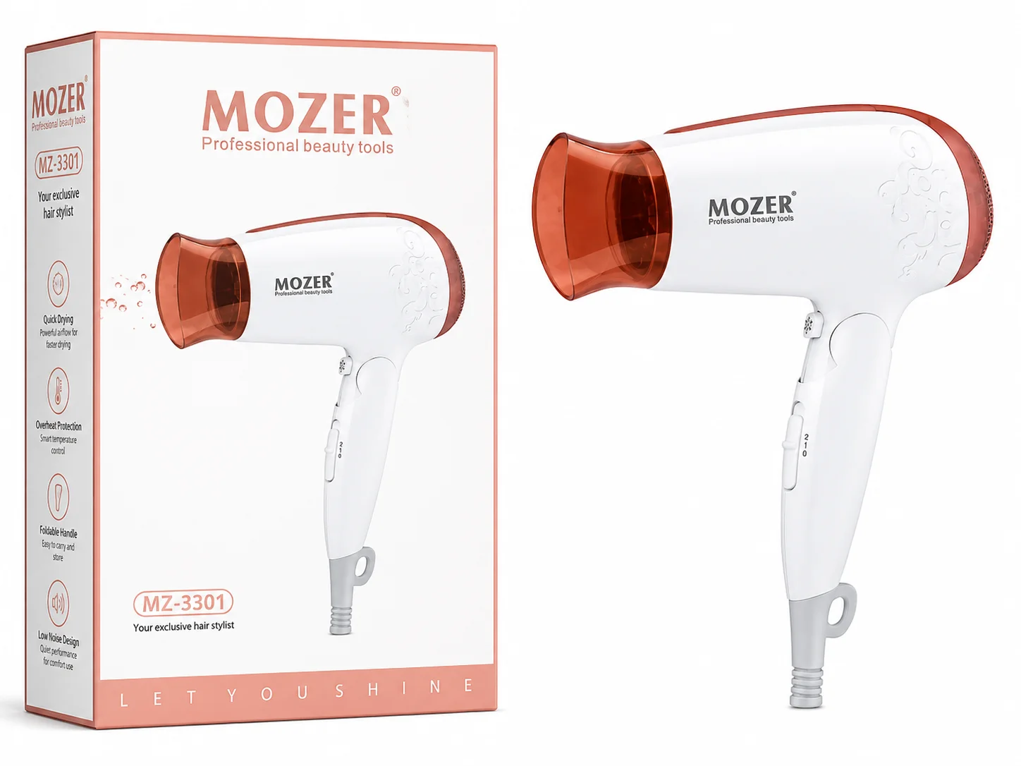 Mozer MZ-3301 Professional Hair Dryer – Compact Salon Style Hair Dryer