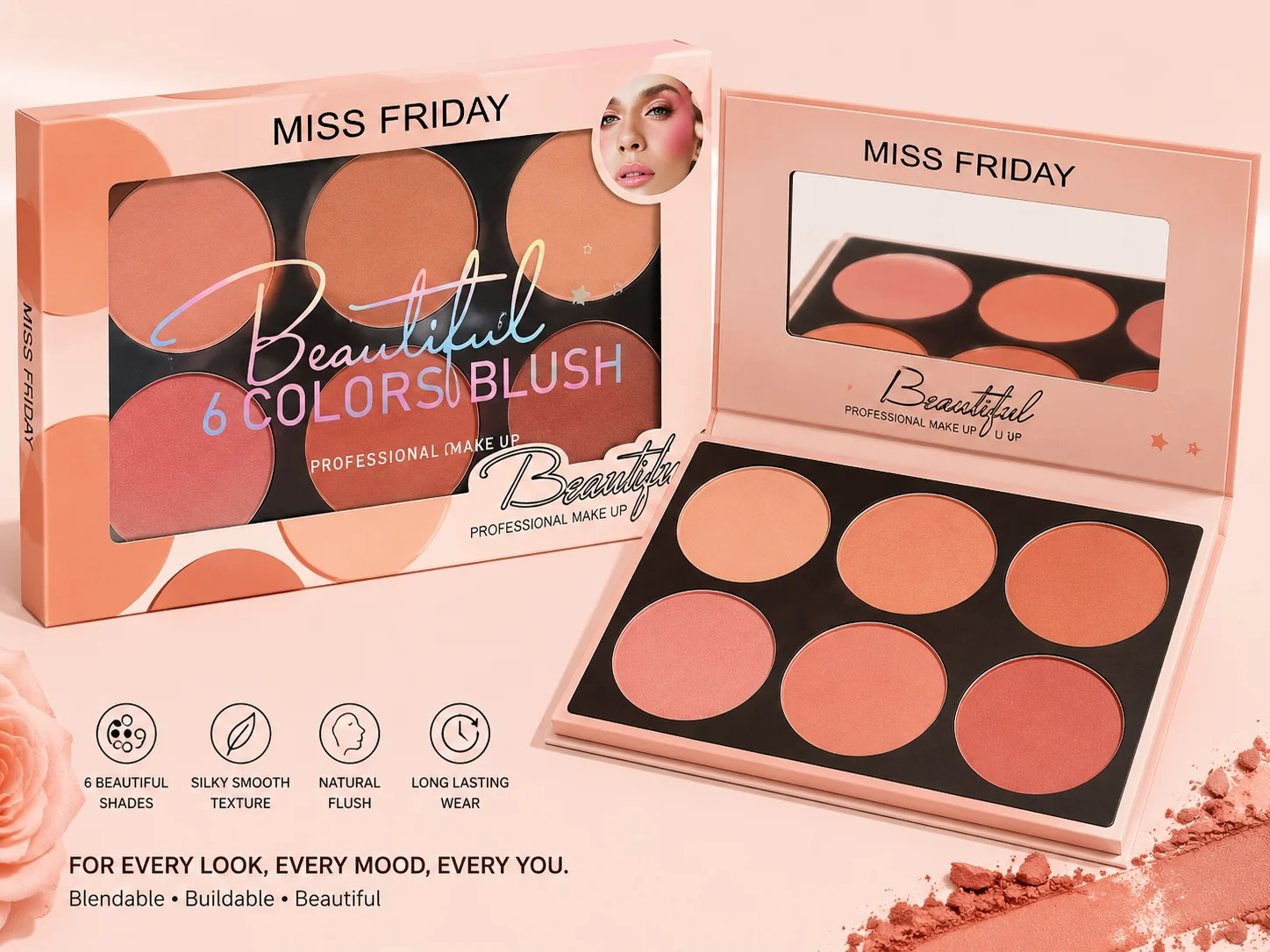 MISS FRIDAY Beautiful 6 Colors Blush Palette – Professional Makeup Kit