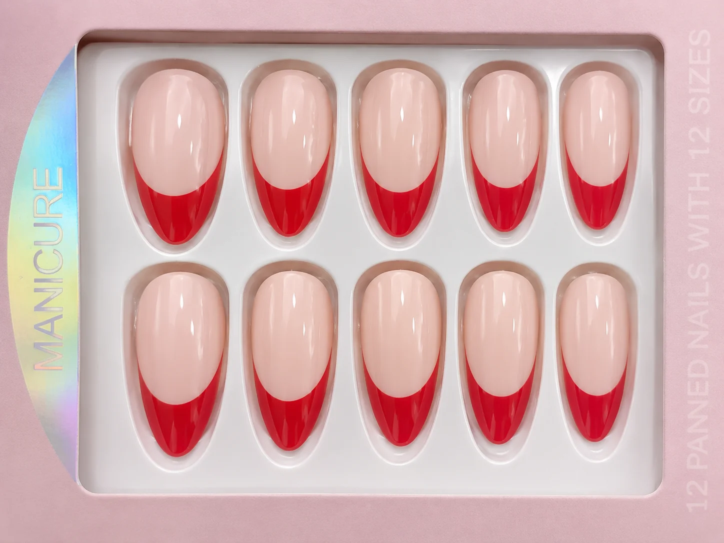 Luxury Red French Tip Press-On Nails – Glossy Nude Artificial Nail Set
