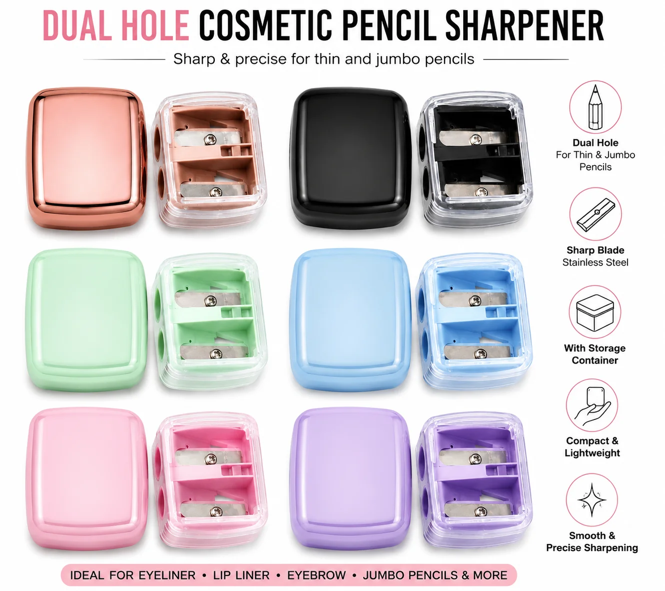 Dual Hole Cosmetic Pencil Sharpener with Storage Case