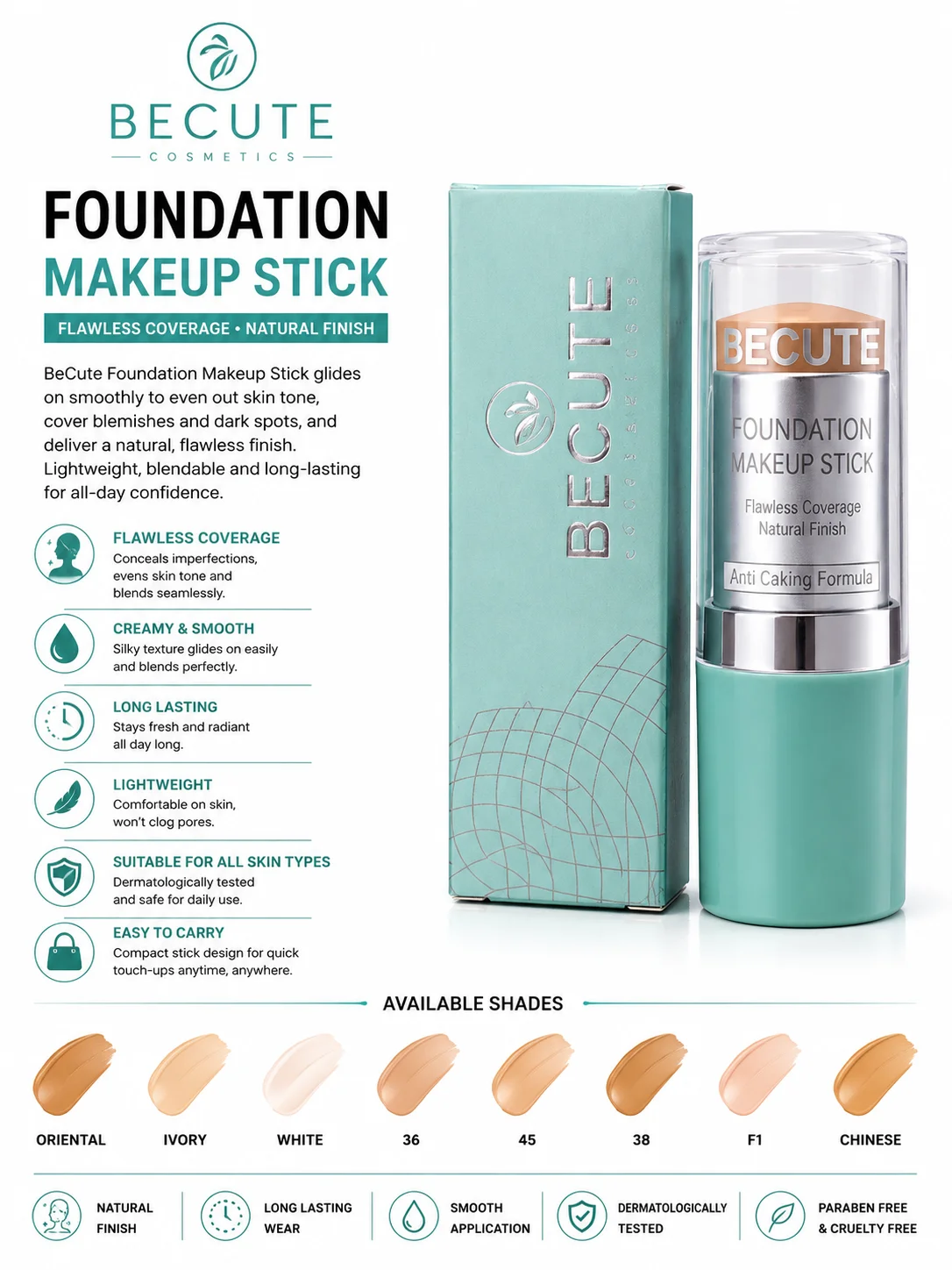 BeCute Foundation Makeup Stick – Flawless Full Coverage Stick Foundation
