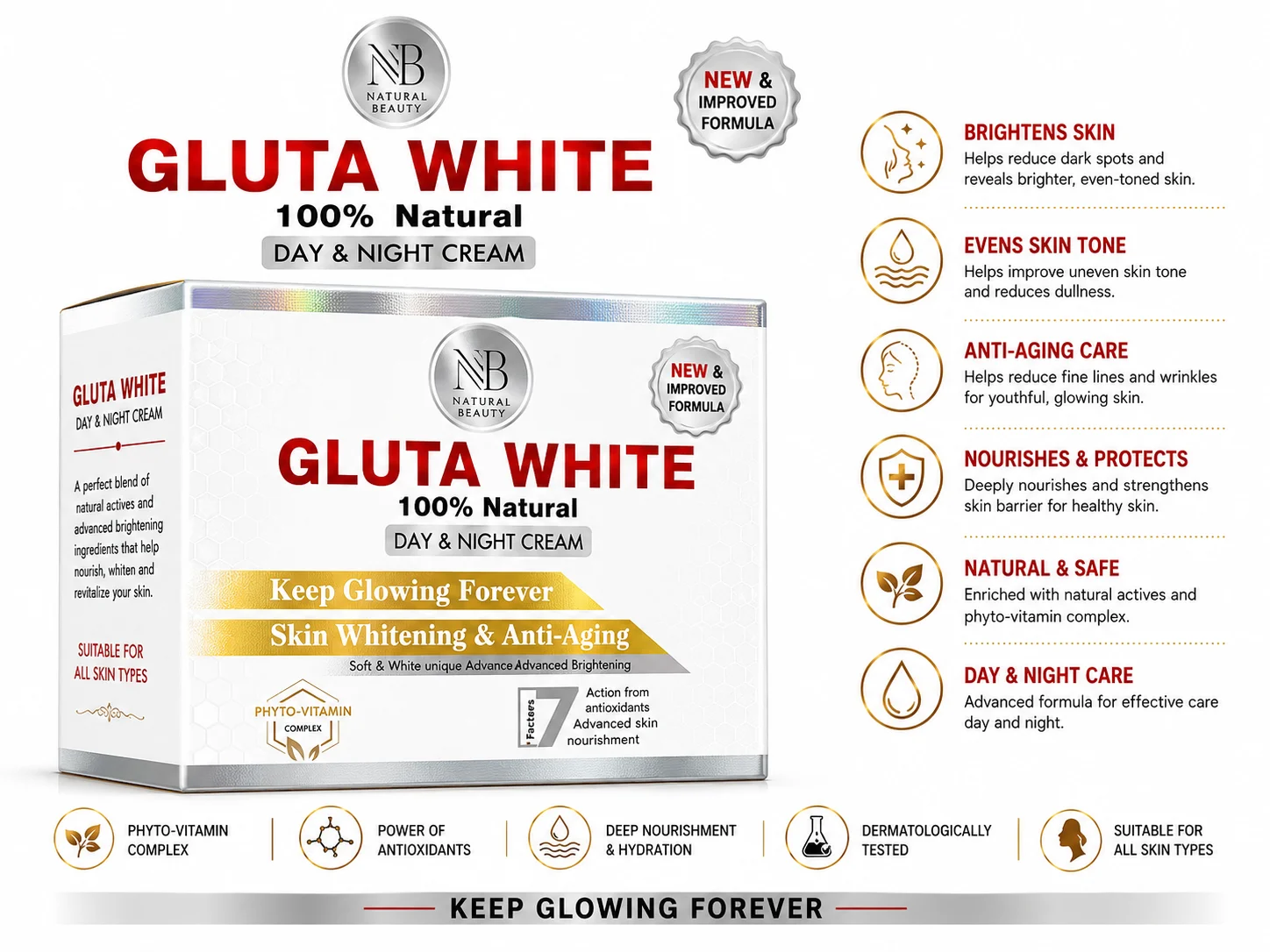 Gluta White Day & Night Cream – Advanced Whitening & Anti-Aging Formula