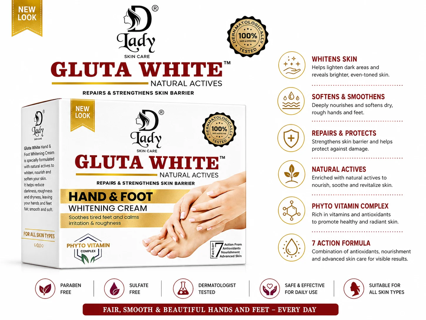 Lady Gluta White Hand & Foot Whitening Cream – Softening & Brightening Care