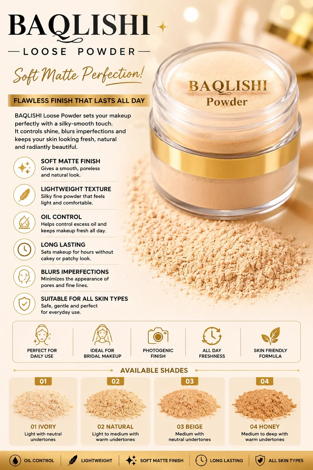 BAQLISHI Loose Powder – Soft Matte Perfection