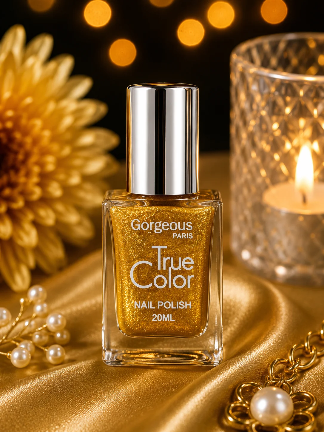 Gorgeous Paris True Color Gold Glitter Nail Polish 20ml – Long Lasting Shimmer Finish
