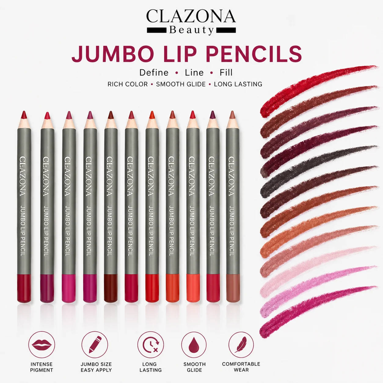 CLAZONA Jumbo Lip Pencil Set – Long Lasting Matte Lip & Eye Pencils