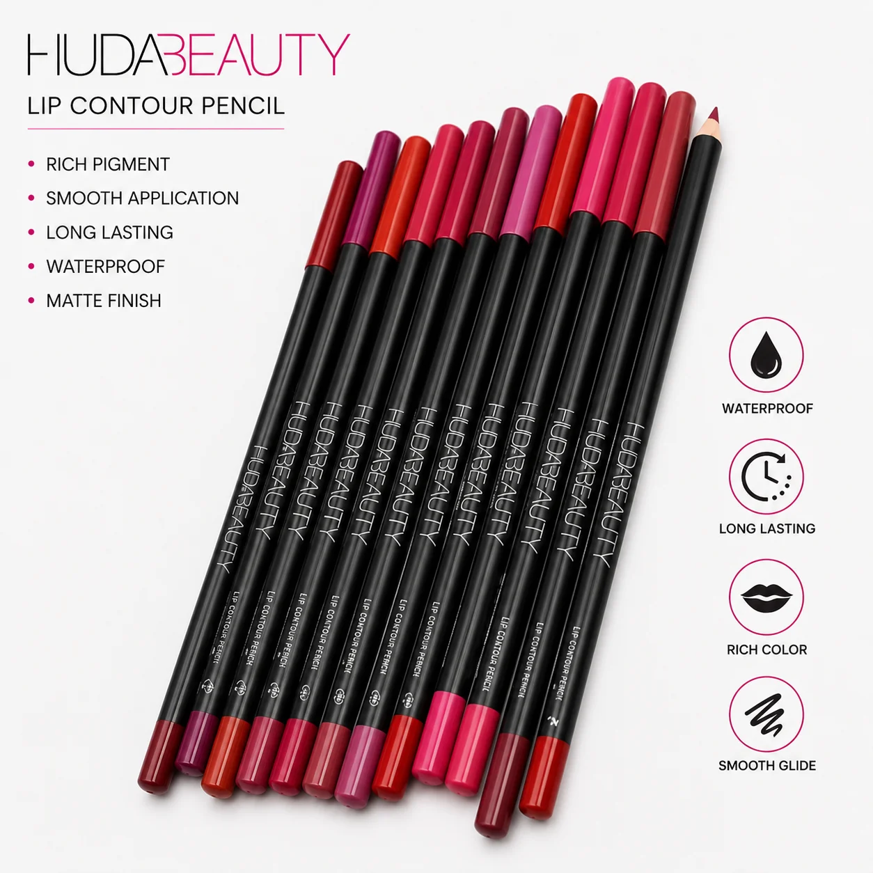 HUDA Beauty Lip & Eye Pencil Set – Waterproof Long-Lasting Matte Liner Collection