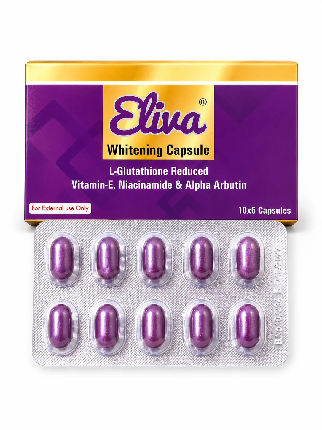 Eliva Whitening Capsule Glutathione Whitening Capsules with Vitamin E & Niacinamide