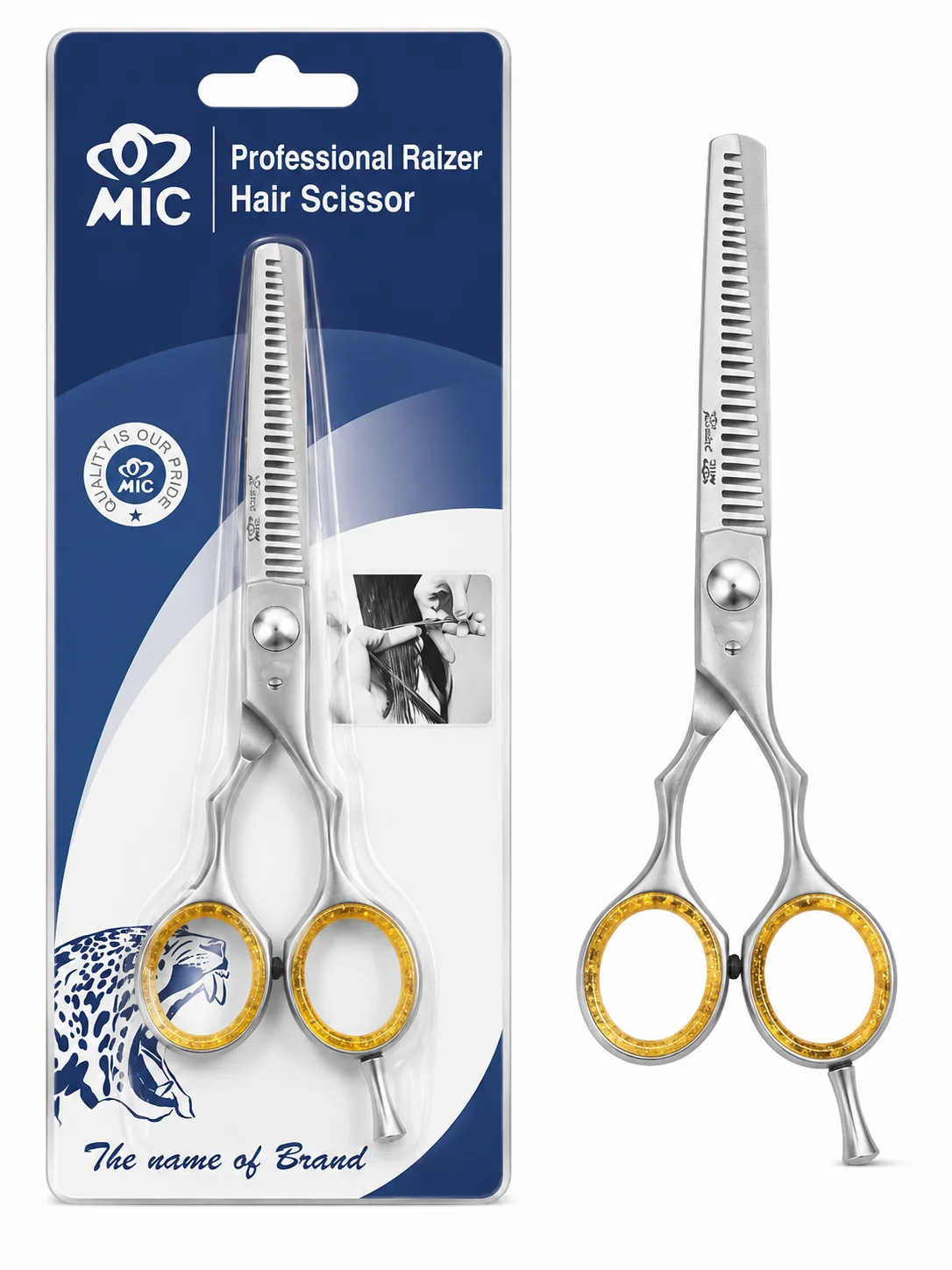 MIC Professional Hair Thinning Scissor – Silver with Gold Finger Rings