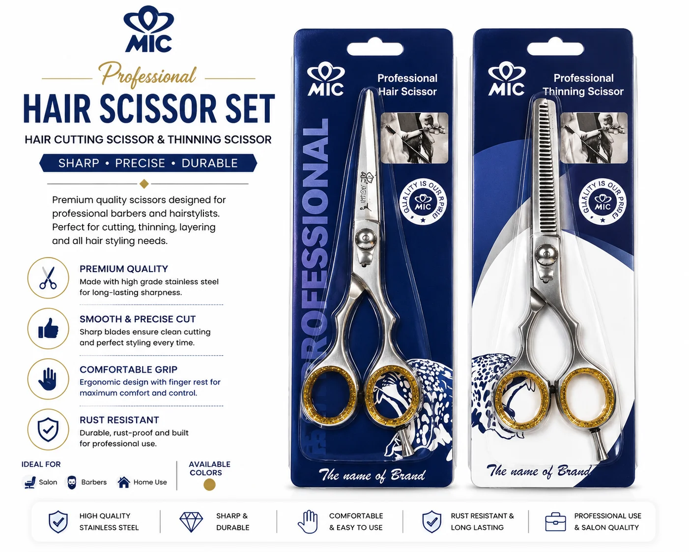 MIC Professional Hair Scissor Set – Cutting & Thinning Barber Scissors