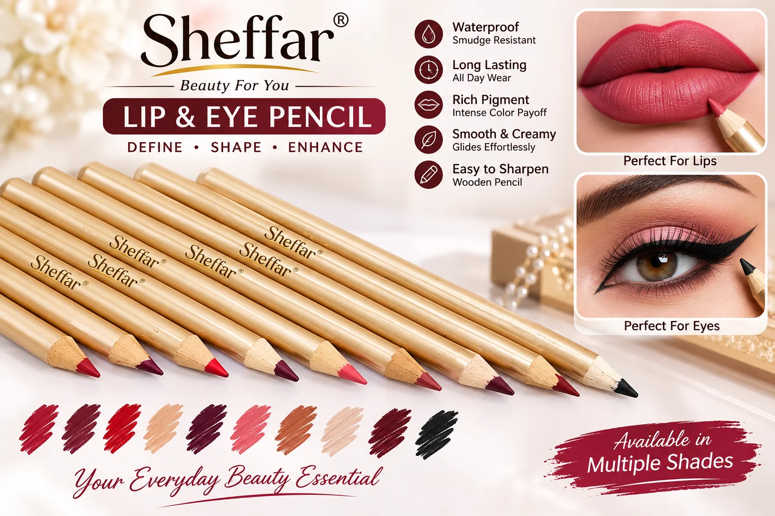 Sheffar Professional Lip & Eye Pencil – Smooth, Long Lasting & Highly Pigmented