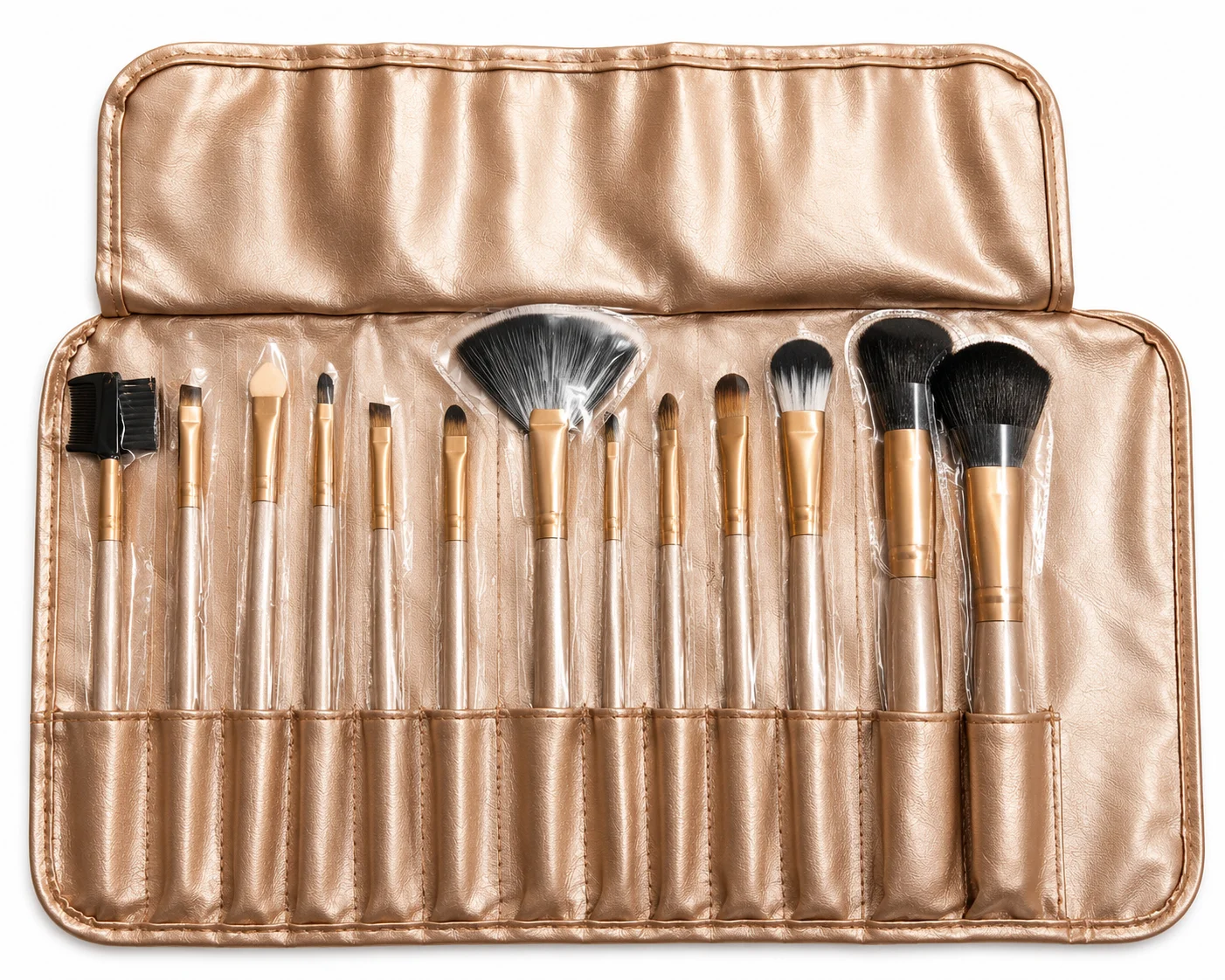 Professional Makeup Brush Set with Rose Gold Storage Pouch – 12 Pcs