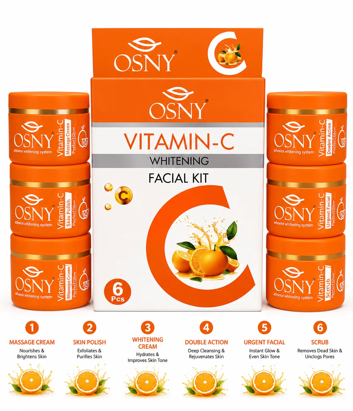 OSNY Vitamin-C Whitening Facial Kit – Complete Brightening & Glow Care Set (6 Pcs)