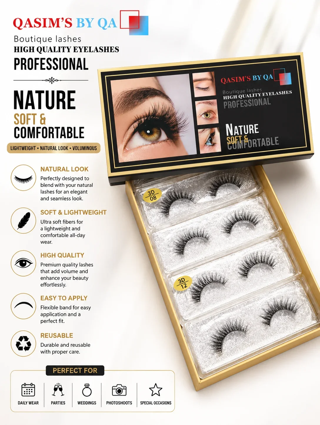 QASIM’S BY QA Professional Eyelashes – Soft Natural Boutique Lashes