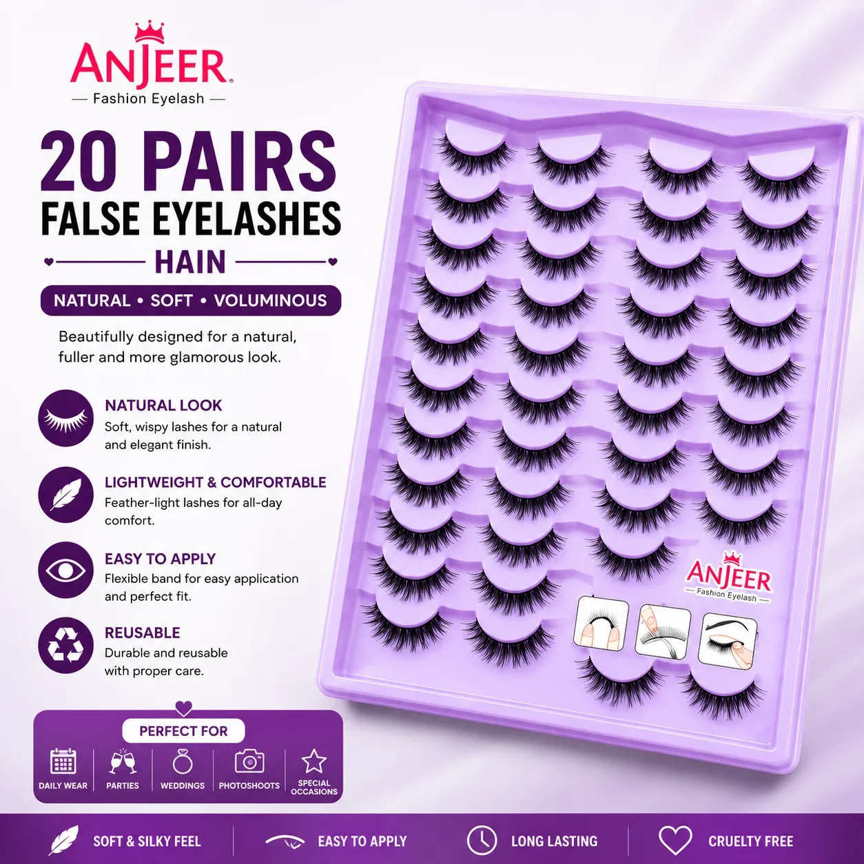 ANJEER 20 Pairs False Eyelashes – Natural Soft Voluminous Lashes