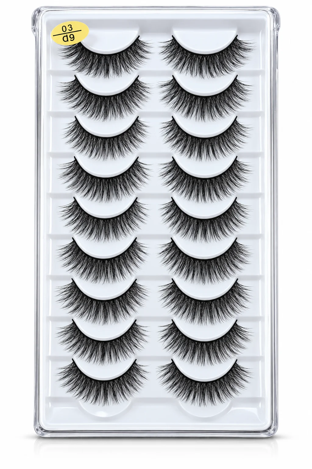 6D False Eyelashes #03 – 10 Pair Wispy Volume Lash Set