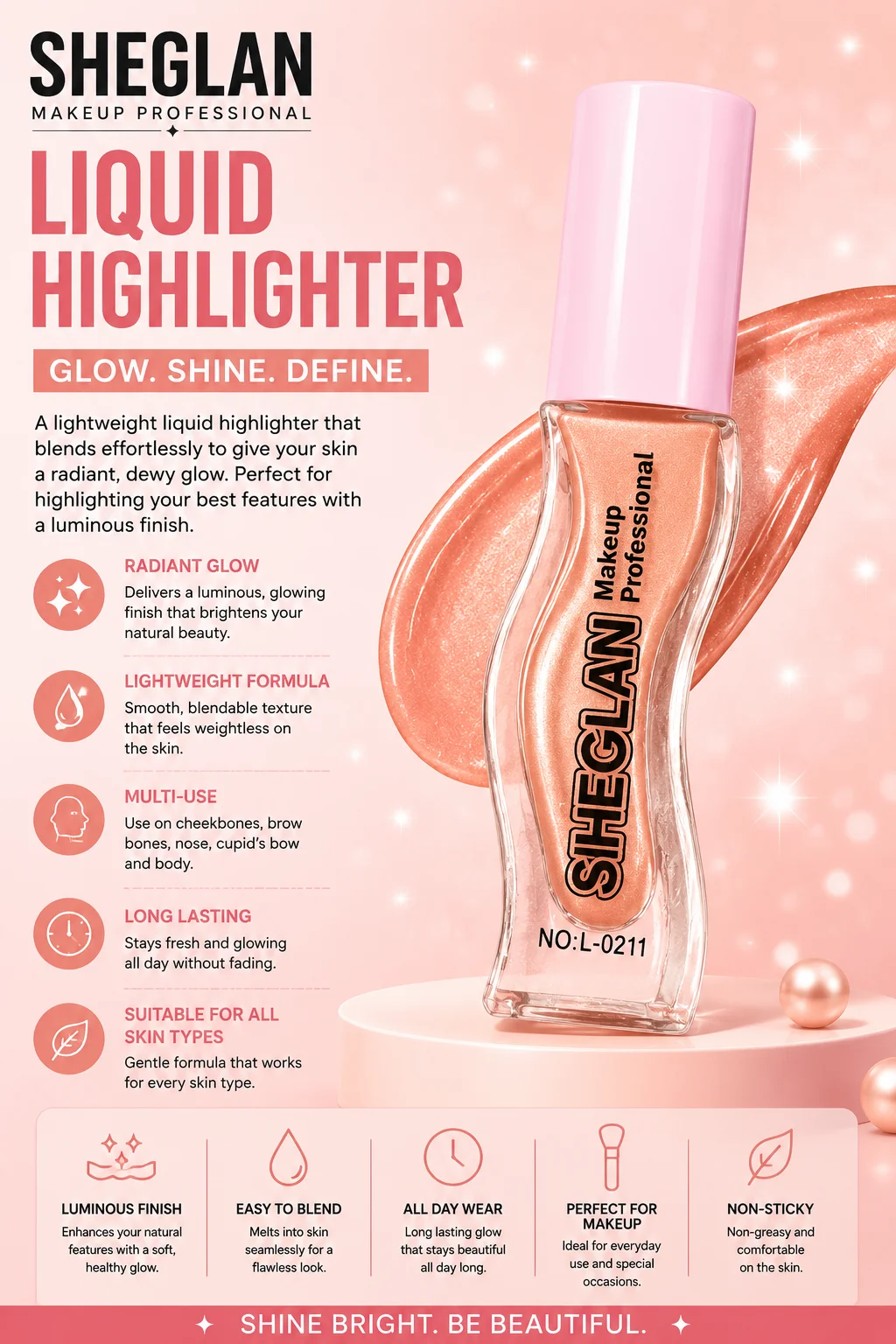 Sheglan Liquid Highlighter – Radiant Glow Makeup Highlighter