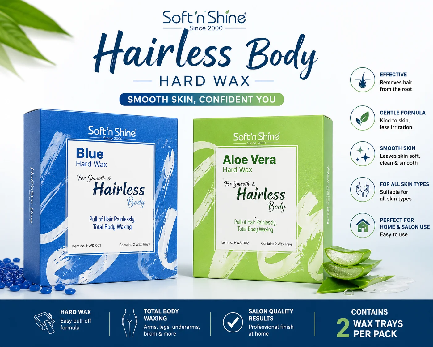Soft’n Shine Hairless Body Hard Wax – Blue & Aloe Vera Wax Set