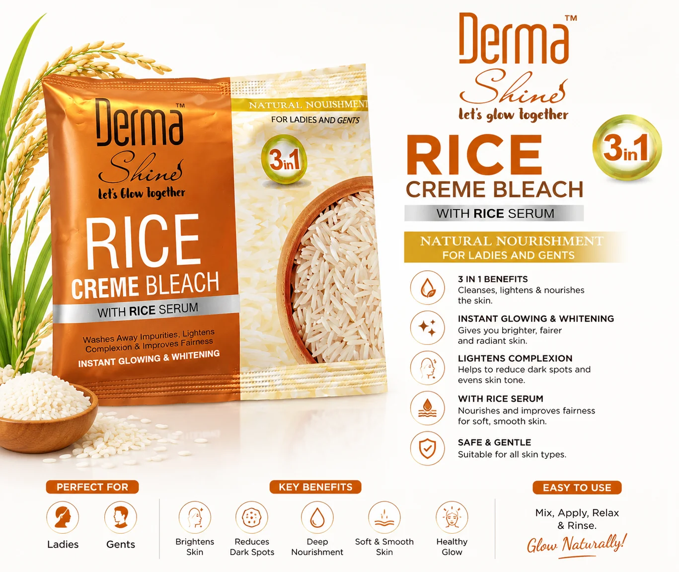 Derma Shine Rice Creme Bleach – Instant Glow Formula