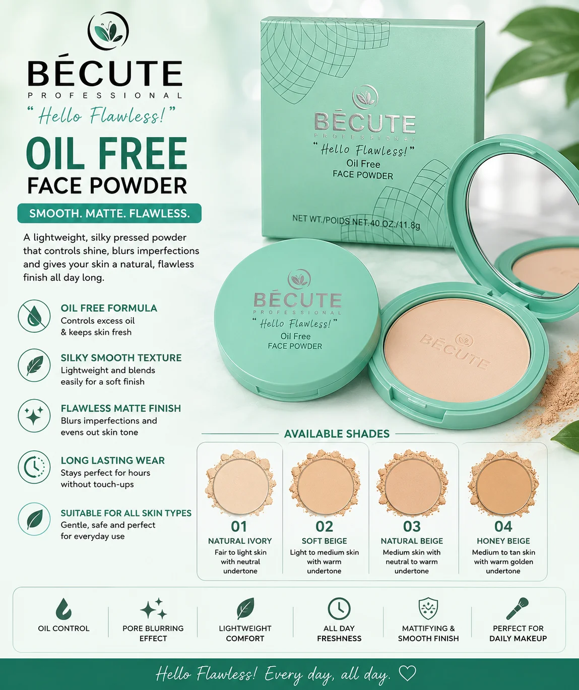 BECUTE Hello Flawless Oil Free Face Powder