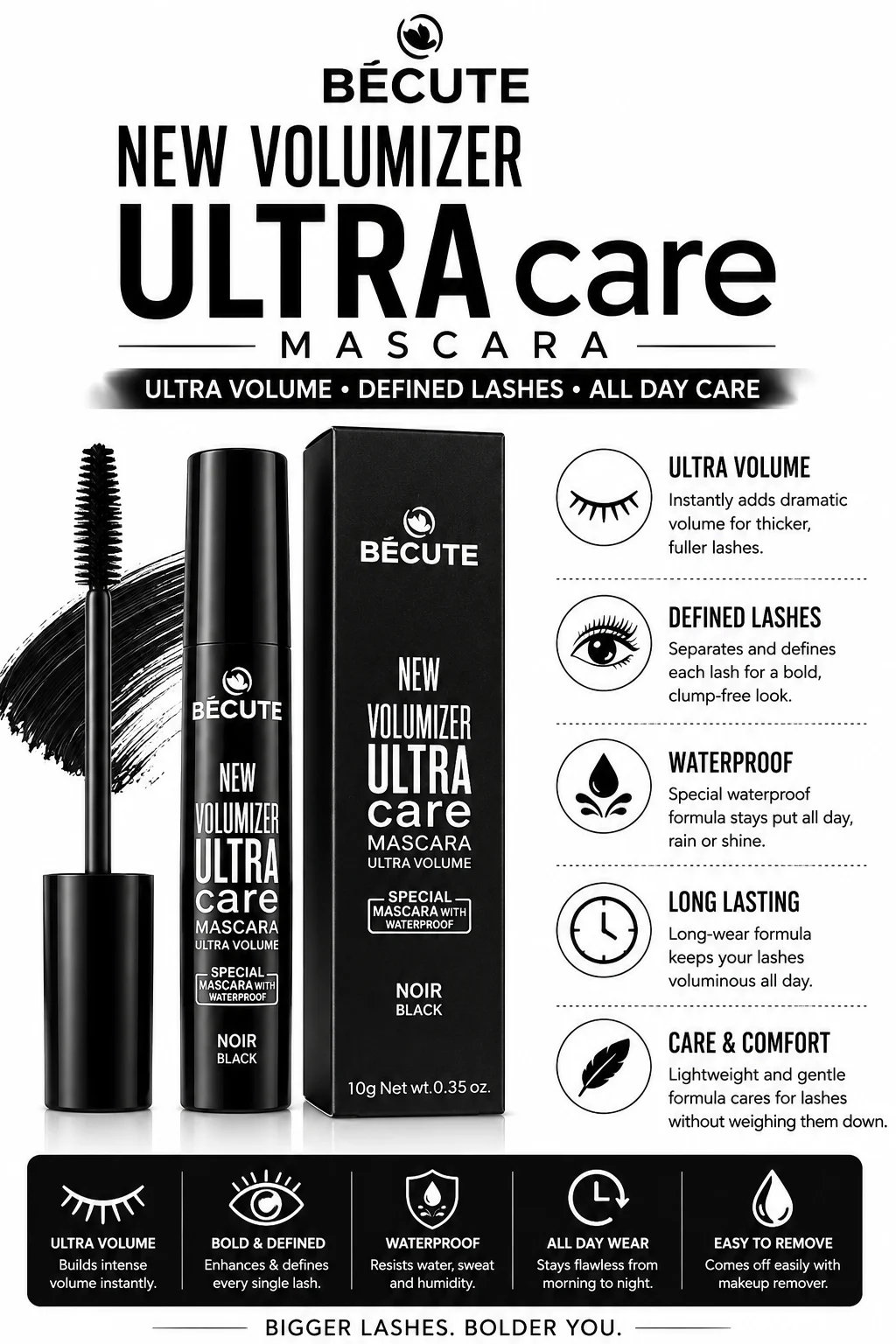 BÉCUTE Ultra Care Mascara – Waterproof Ultra Volume