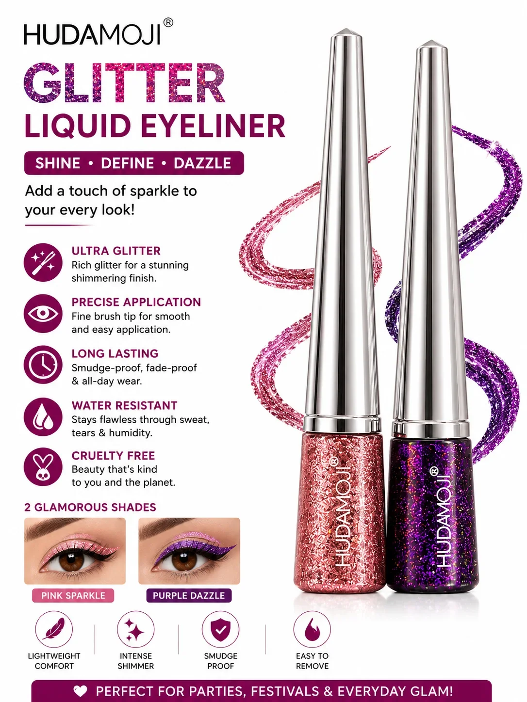 HUDAMOJI Glitter Liquid Eyeliner Set