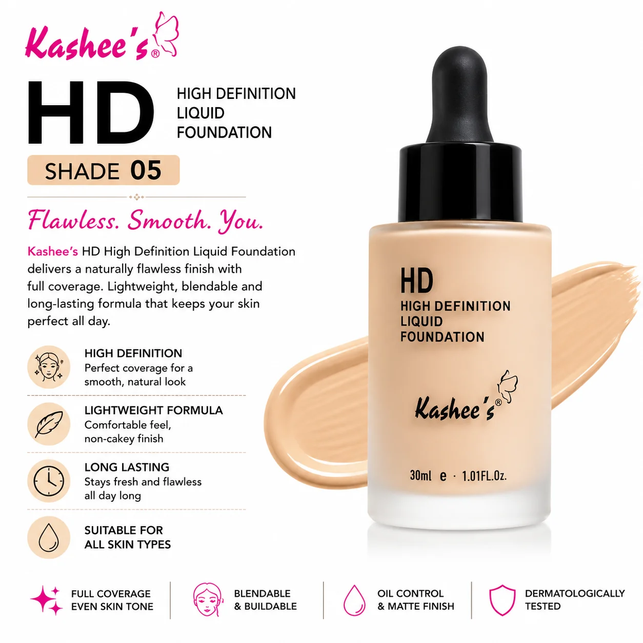 Kashee’s HD High Definition Liquid Foundation – Shade 05