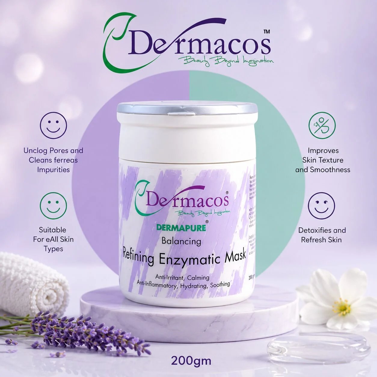 Dermacos Dermapure Balancing Refining Enzymatic Mask - Deep Cleansing Face Pack (200g)