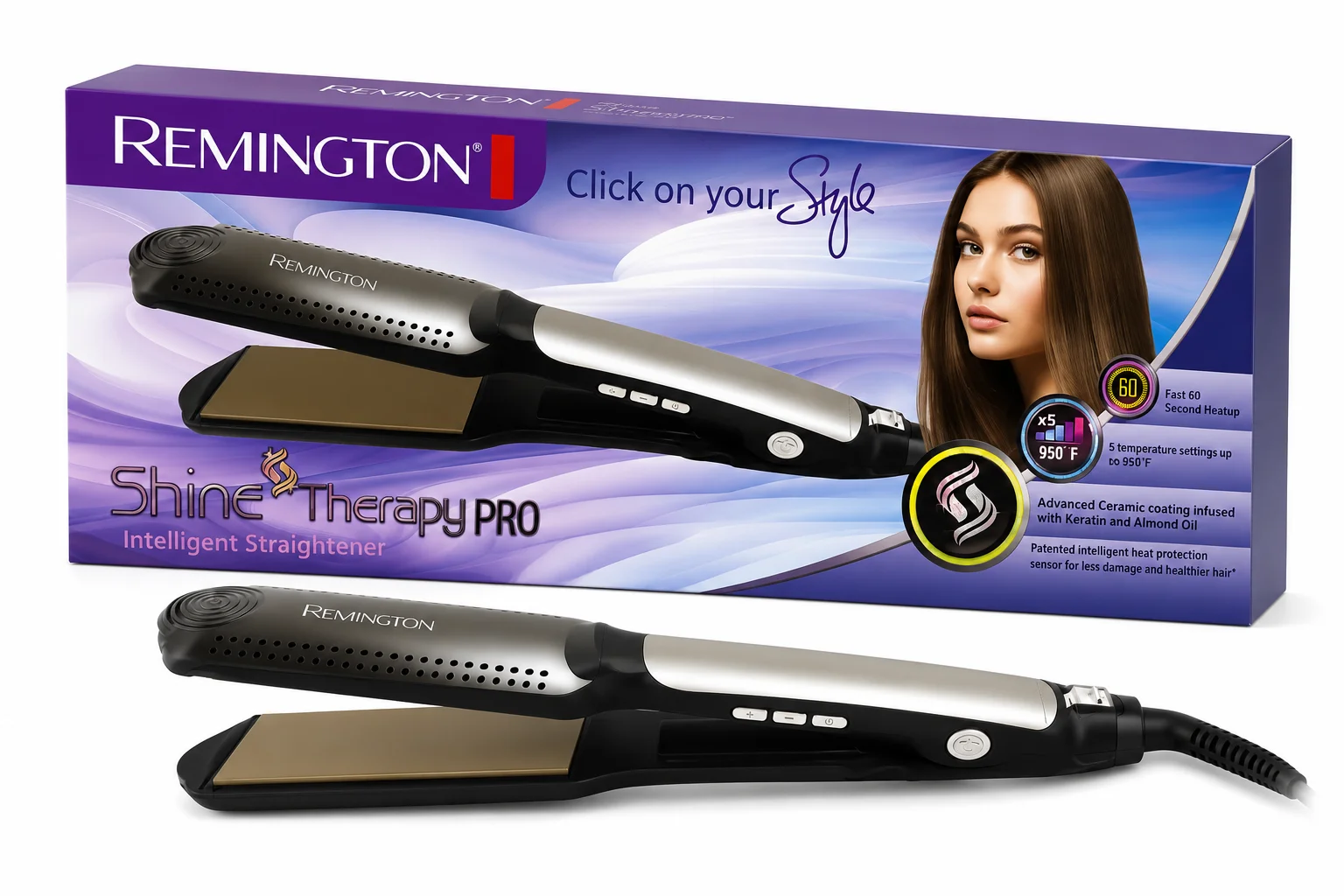 Remington Shine Therapy Pro Intelligent Hair Straightener – Fast Heat Ceramic Styler