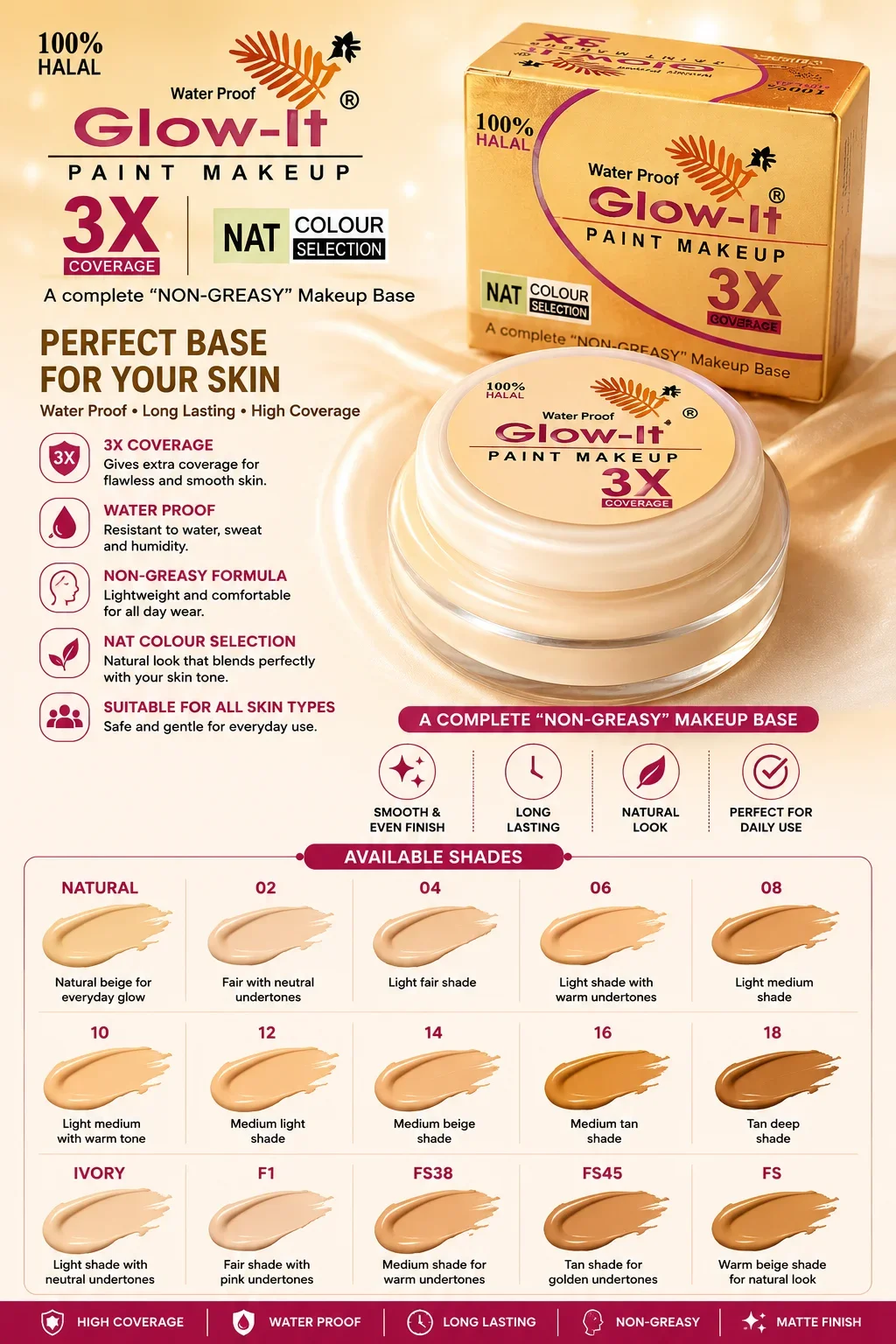 Glow-It Paint Makeup 3X Coverage – Waterproof Makeup Base