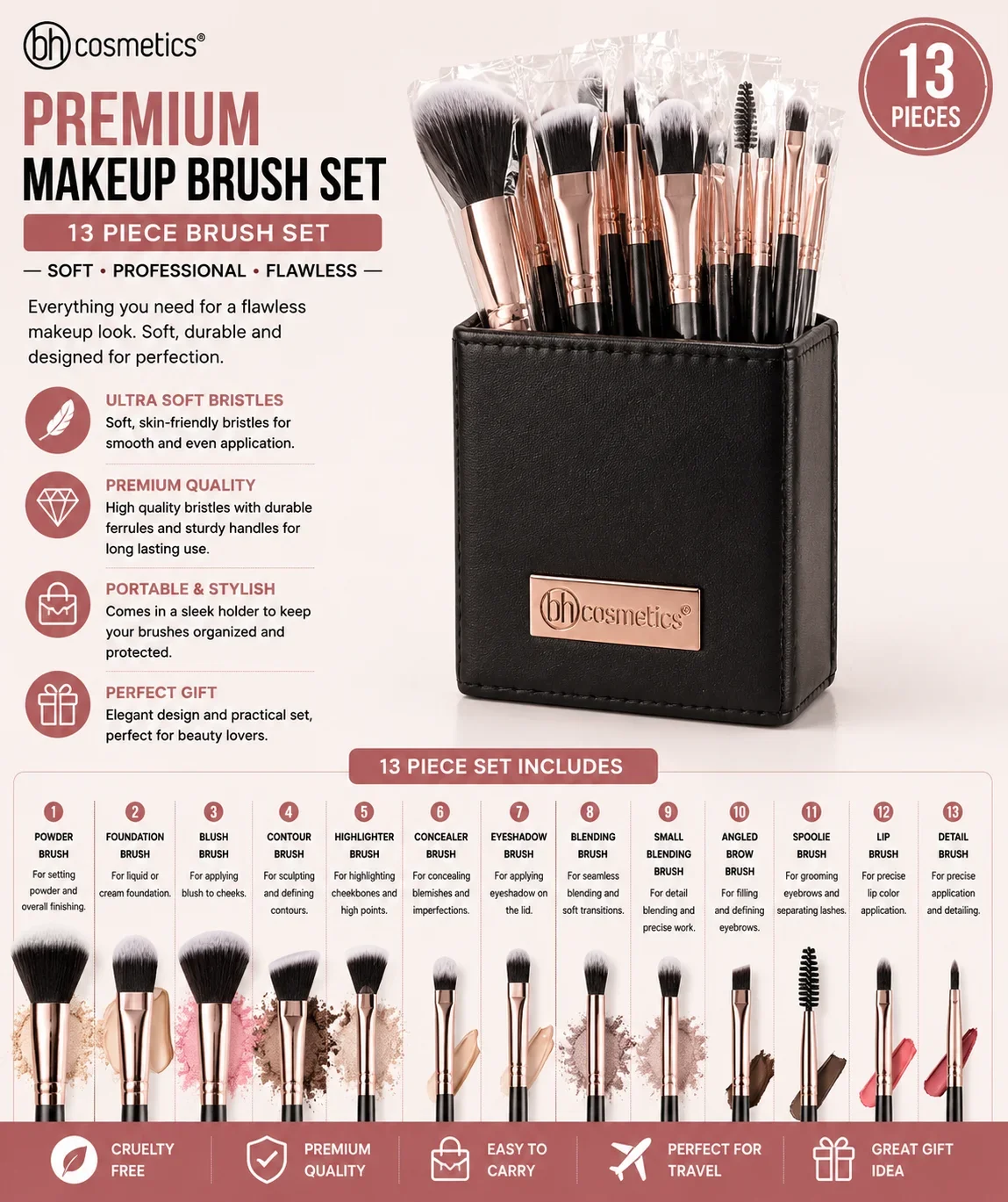 BH Cosmetics 13 Piece Premium Makeup Brush Set