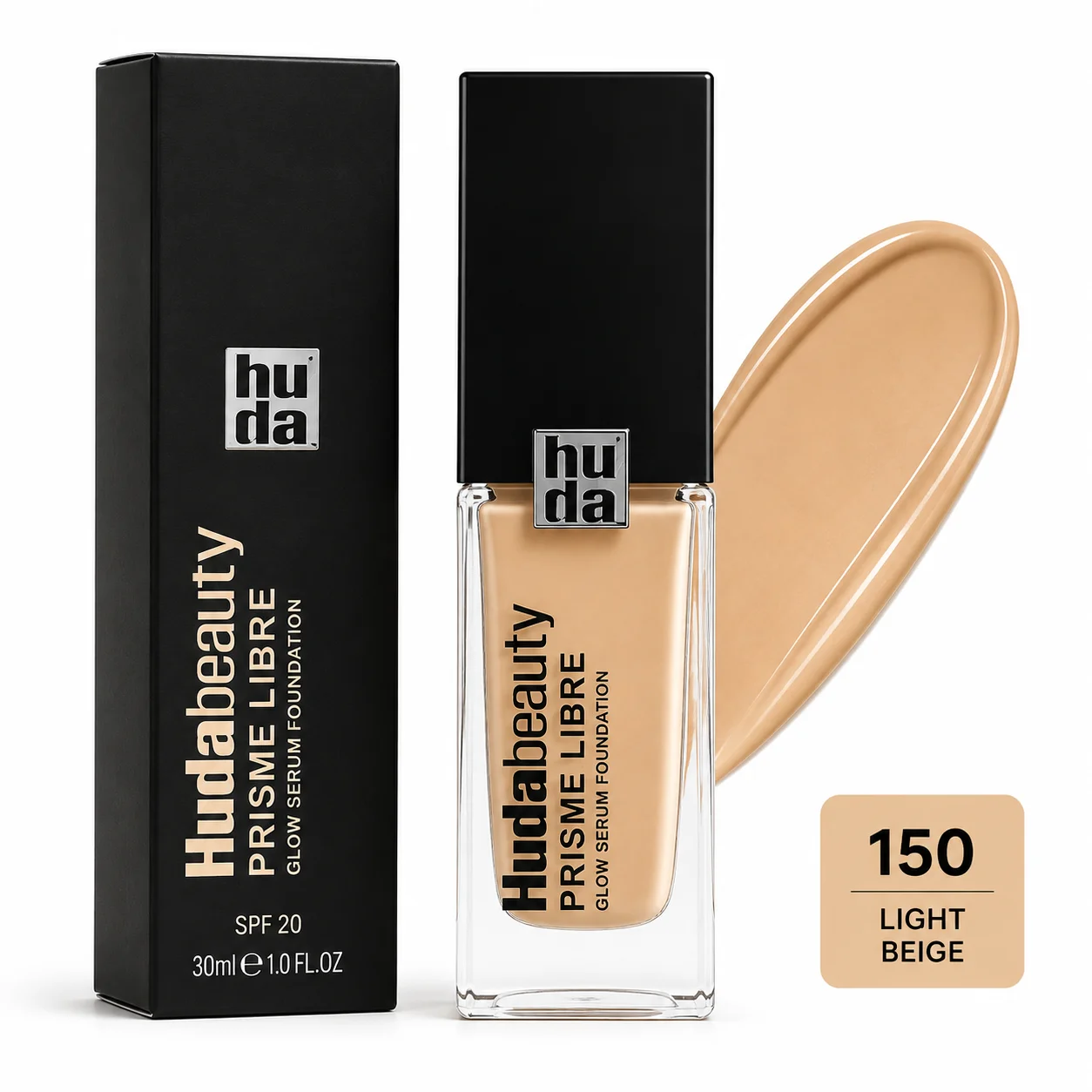 Huda Beauty Prisme Libre Glow Serum Foundation – Shade 150 Light Beige