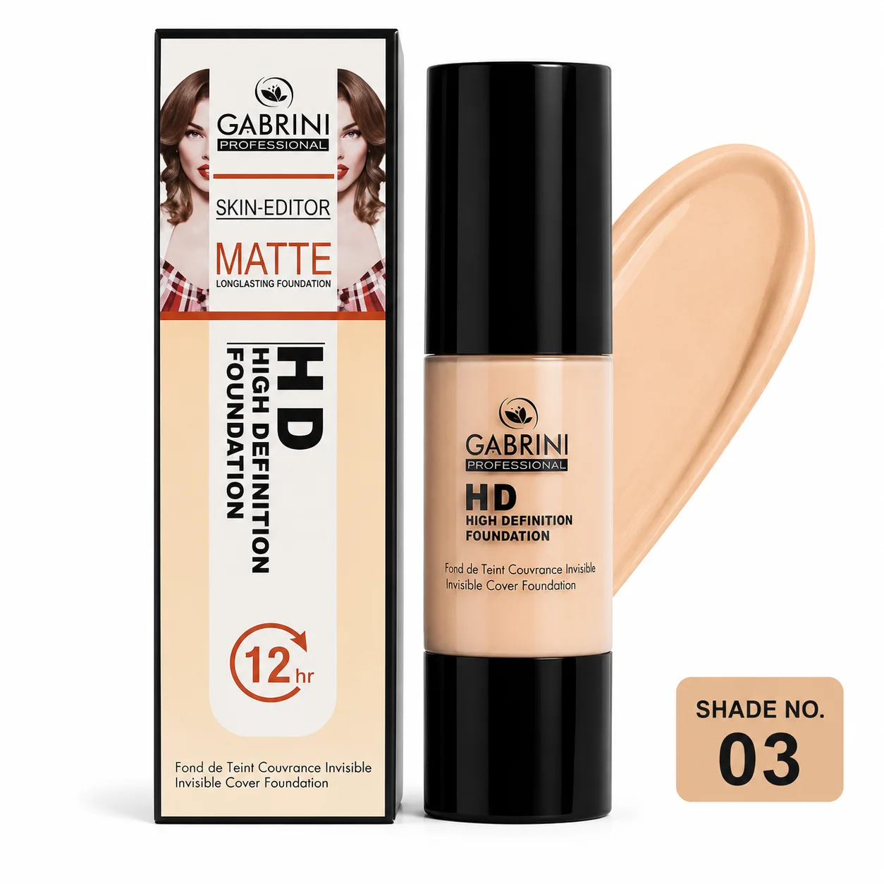 Gabrini 03 Professional Skin Editor HD Matte Foundation – Shade 03 – 12HR