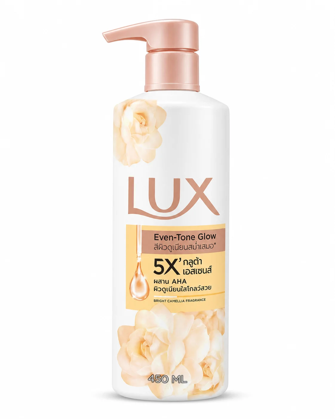 LUX Even-Tone Glow Body Wash – 5X Gluta Essence + AHA | Bright Camellia Fragrance | 450ml