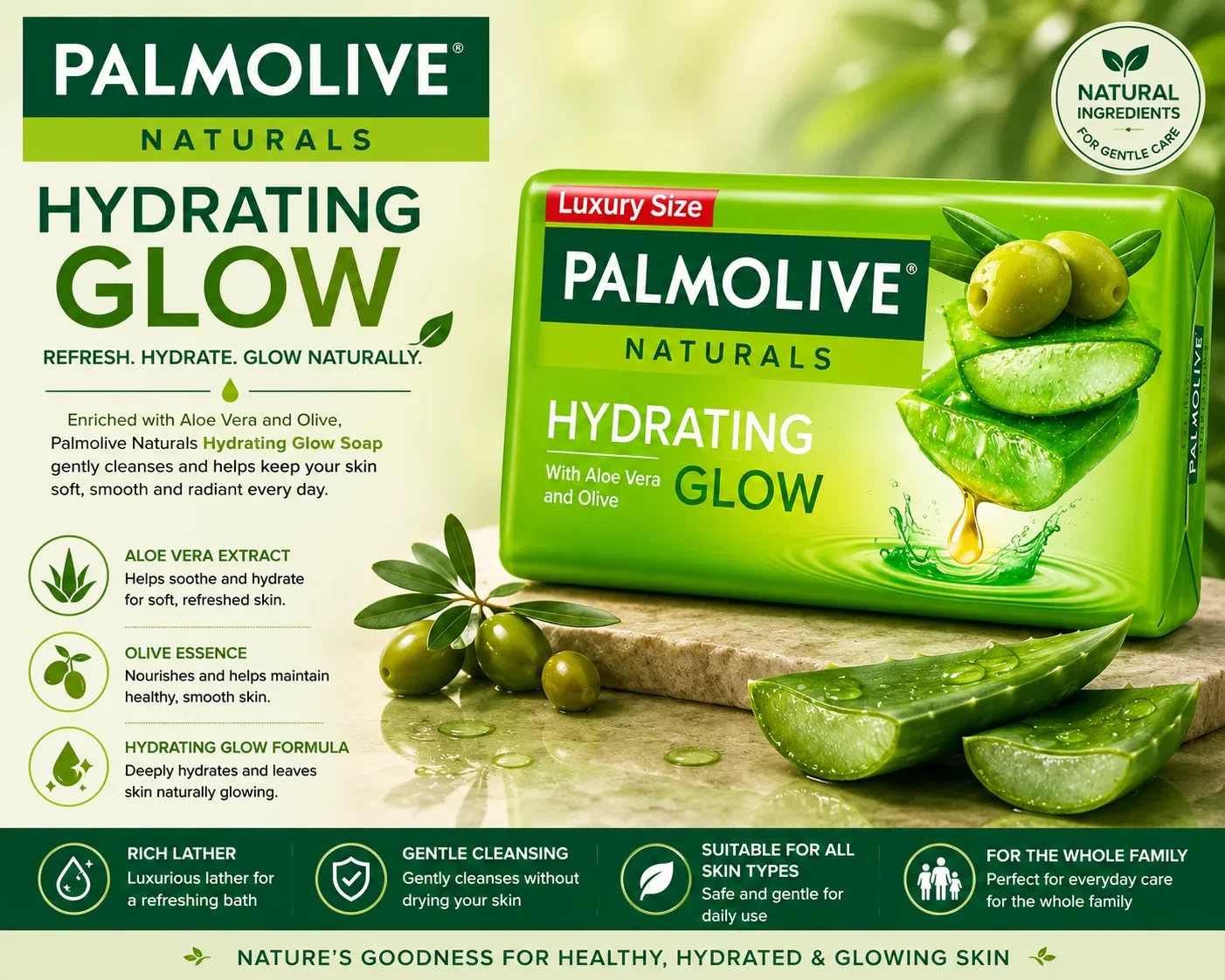 Palmolive Naturals Hydrating Glow Soap – Aloe Vera & Olive