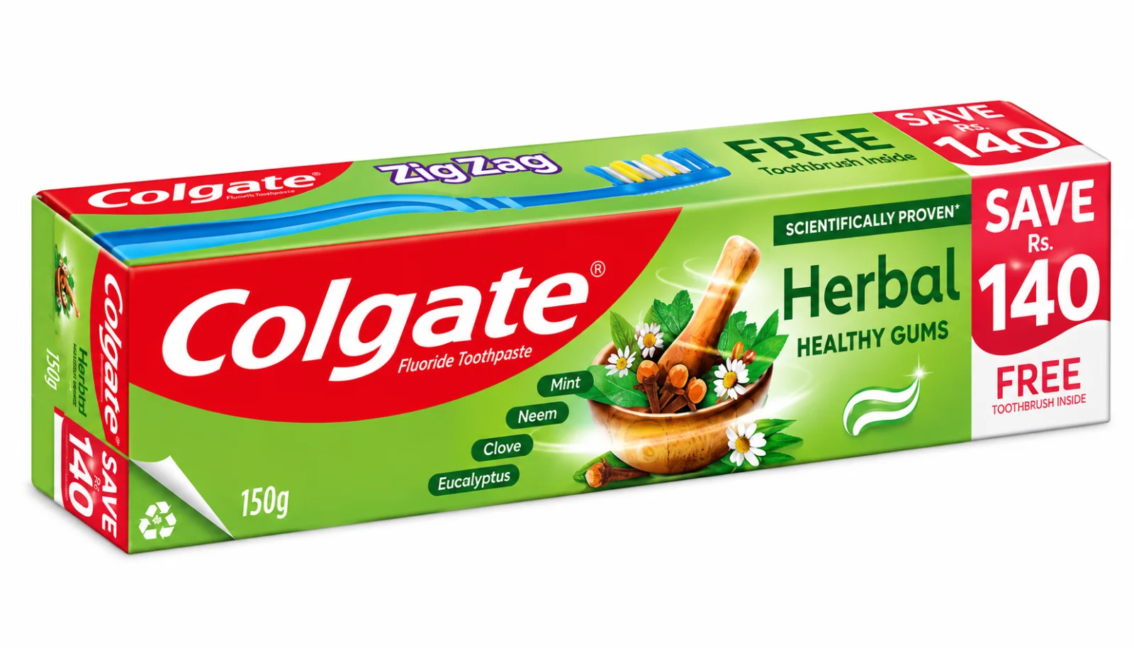 Colgate Herbal Fluoride Toothpaste 150g with Free Toothbrush – Healthy Gums