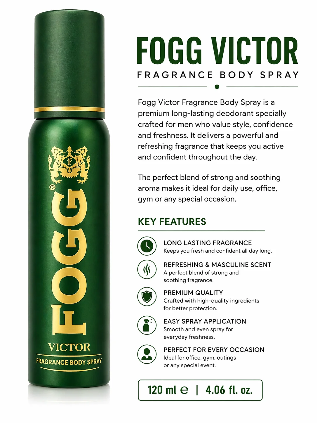 Fogg Victor Fragrance Body Spray – Premium Long Lasting Perfume for Men 120ML