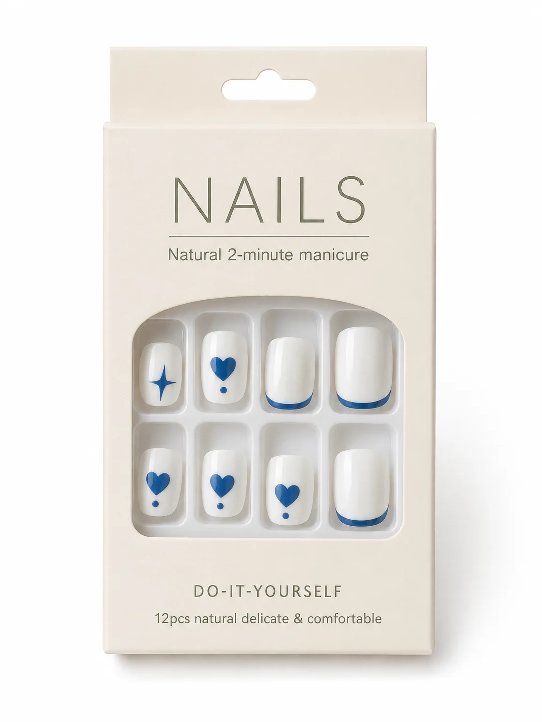 White & Blue Heart Design Press-On Toe Nails | Reusable Foot Nail Tips for Women