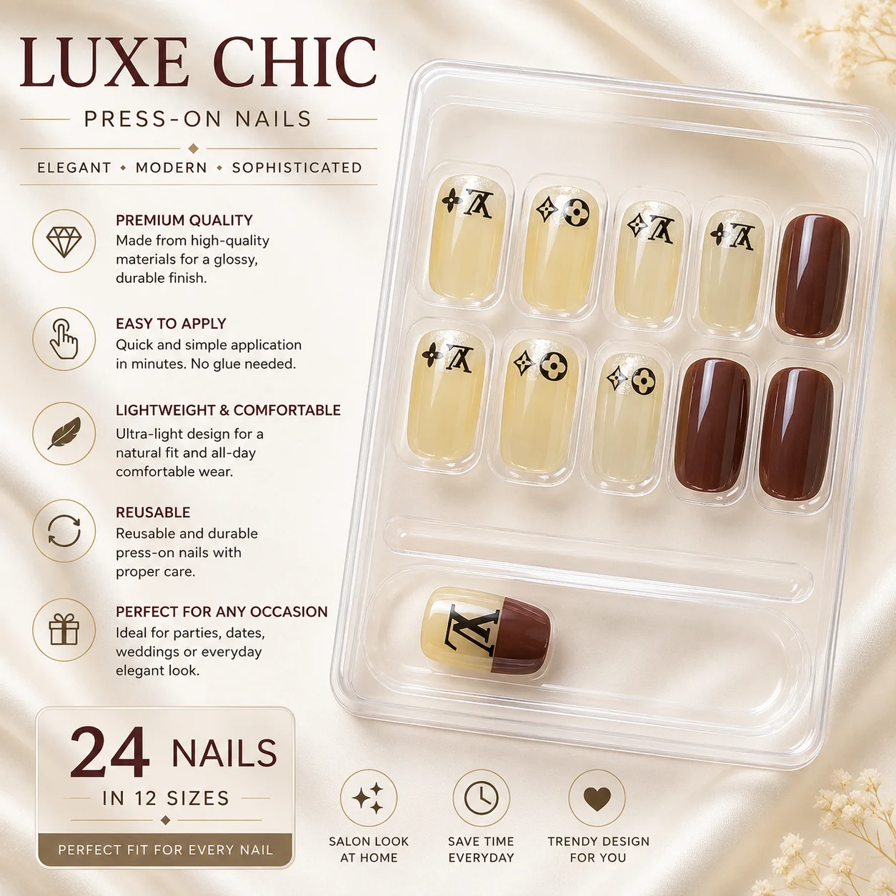 3 Designs Press-On Toe Nails Set | Reusable Artificial Foot Nails | Easy DIY Pedicure