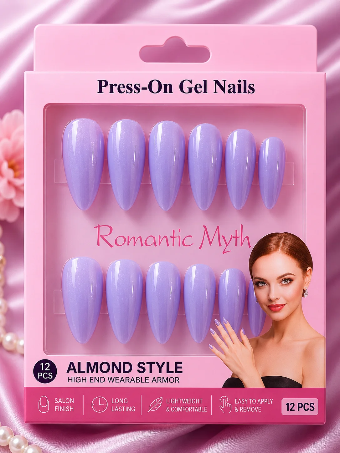 Almond Style Press-On Gel Nails Set – Glossy Reusable Fake Nails