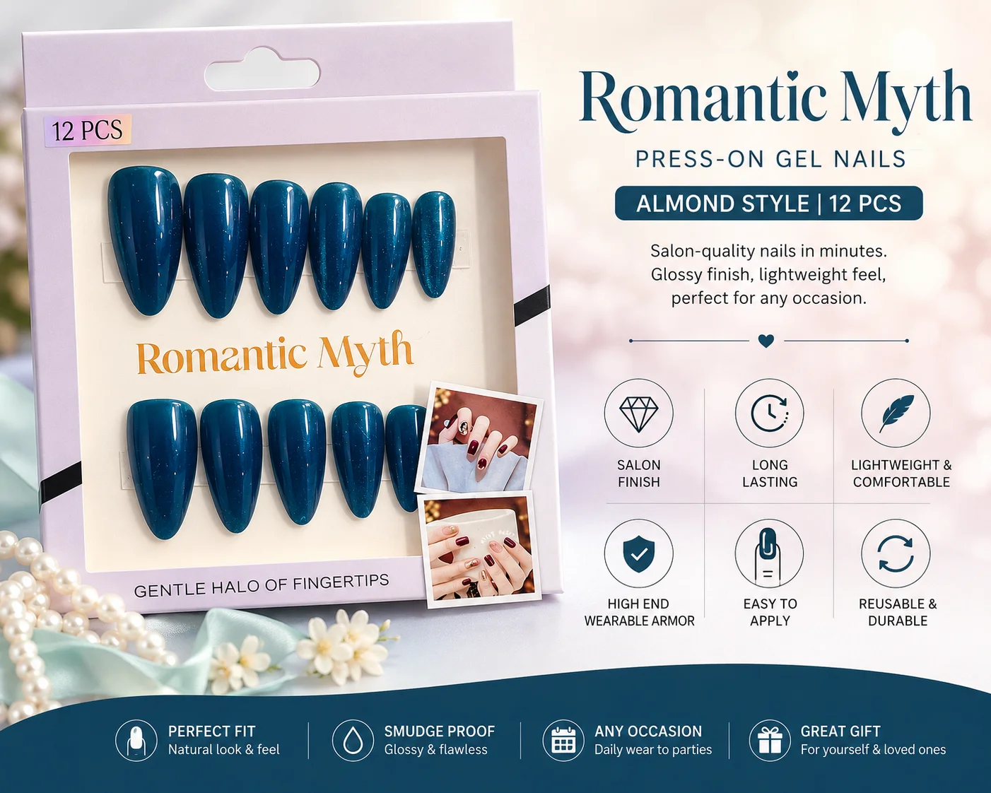 Romantic Myth Cat Eye Press-On Gel Nails – Almond Shape