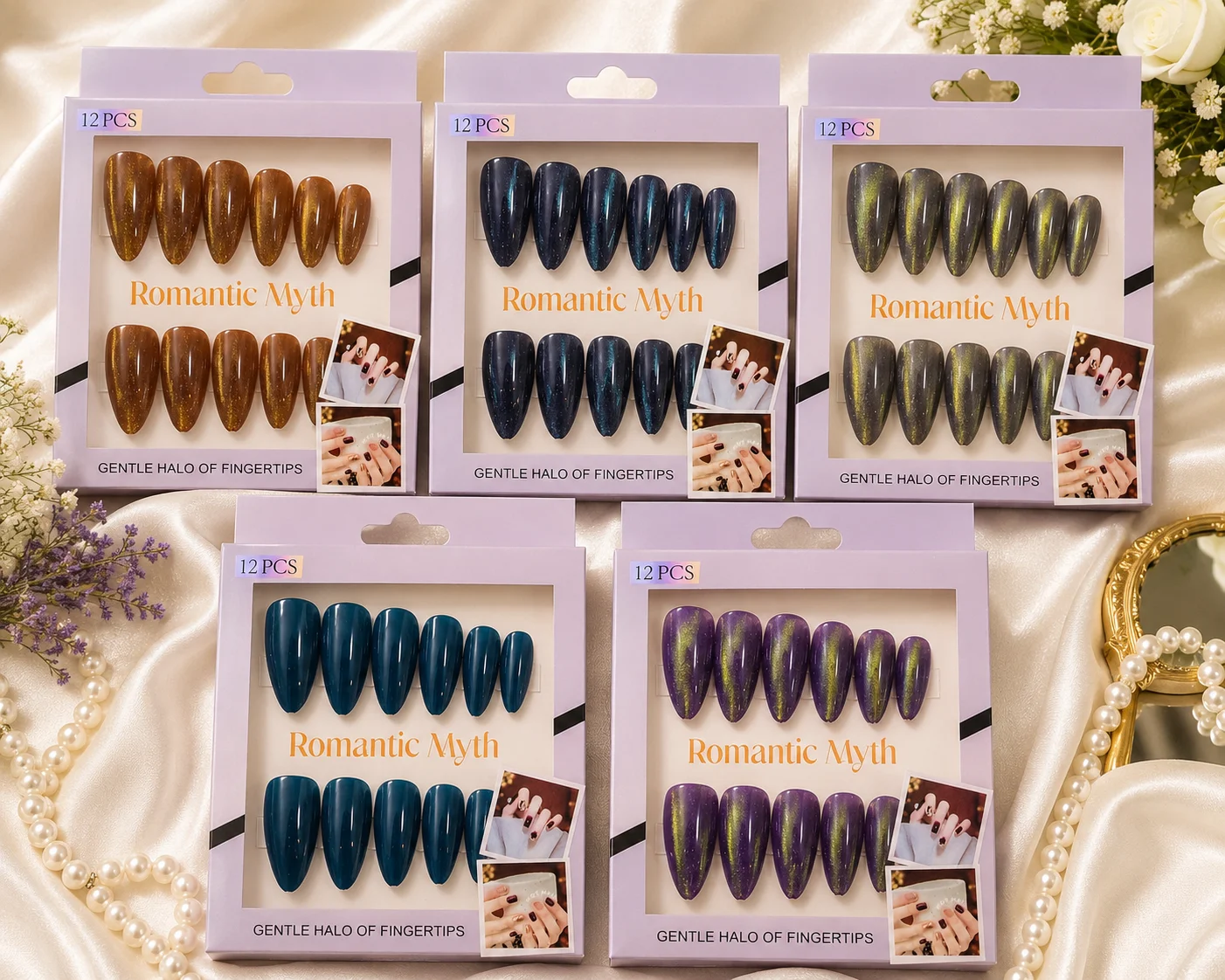 Romantic Myth Cat Eye Press-On Gel Nails – Almond Shape