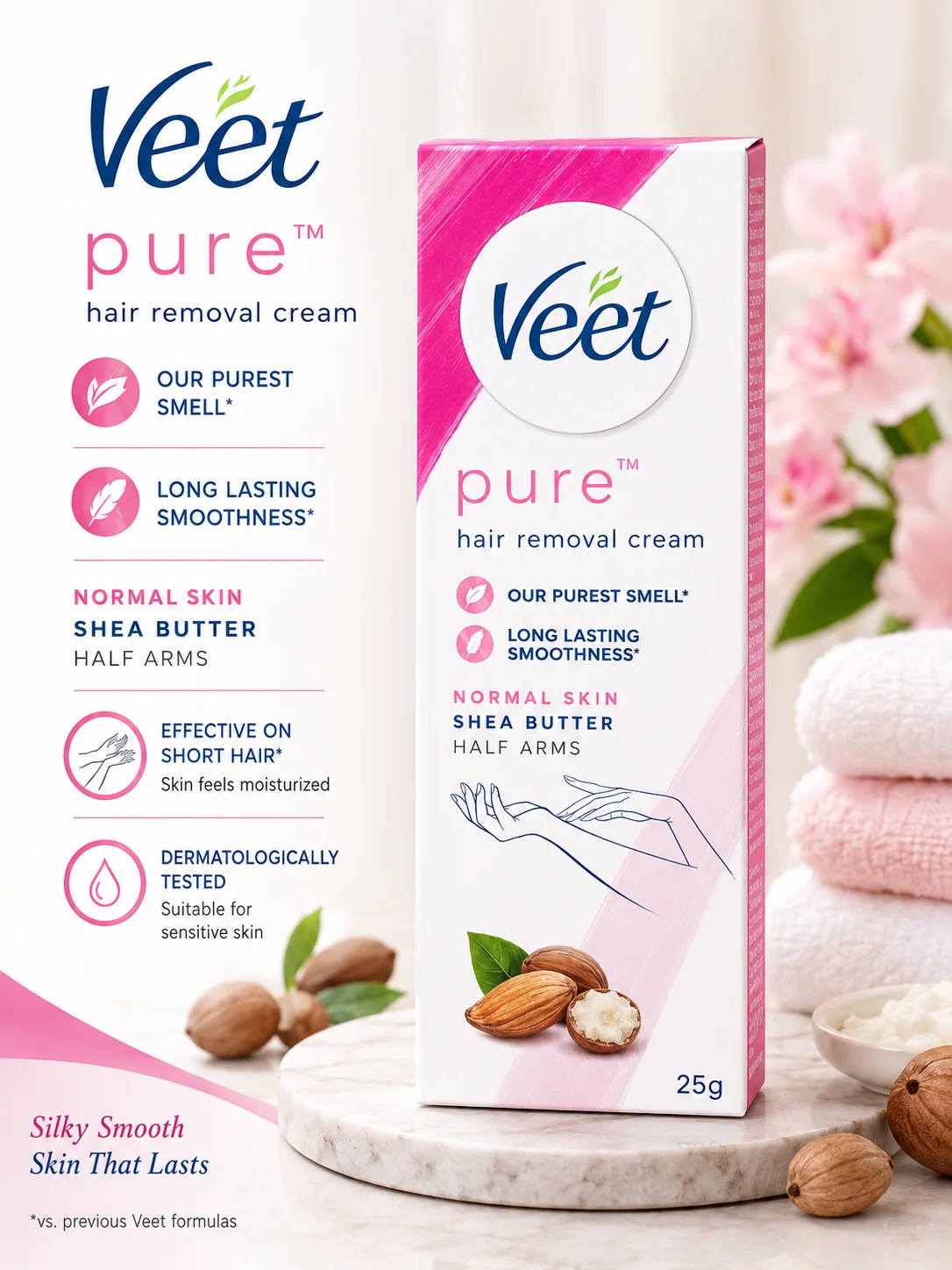 Veet Pure Hair Removal Cream with Shea Butter – Normal Skin | 25g