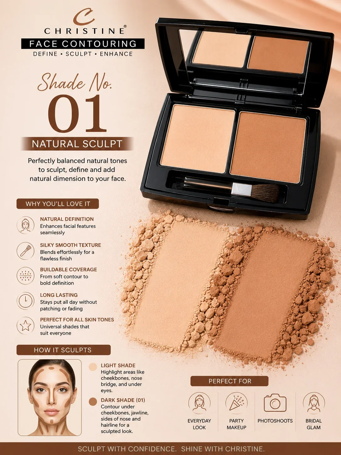 Christine Face Contouring Palette – Shade 01 Natural Sculpt
